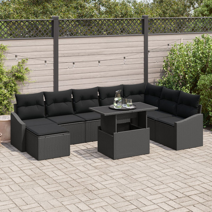 Have Sofa Sæt Sæt af 9 Sort Rattan, Polyester Havehjørnesofa