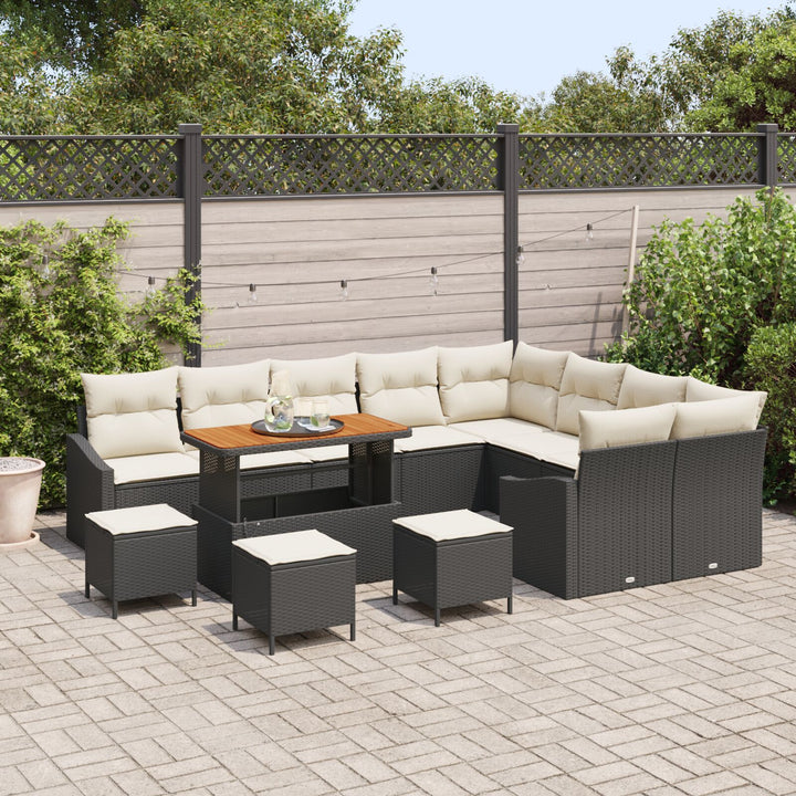 13-delt Havemøbel Sæt med Puder Sort Poly Rattan Akacie, vidaXL 4-delt Havemøbel Sæt med Puder Sort Poly Rattan Akacie, vidaXL 2-sæders Havemøbel Sofa med Puder Sort Poly Rattan