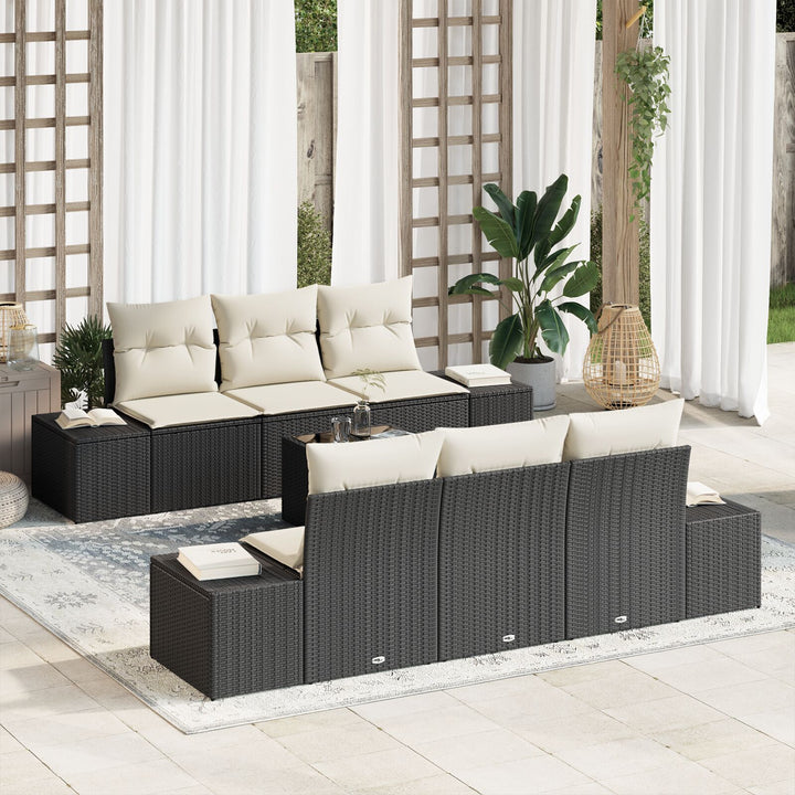 Have Sofa Sæt 7 Stk Sort og Hvid Rattan, Polyester