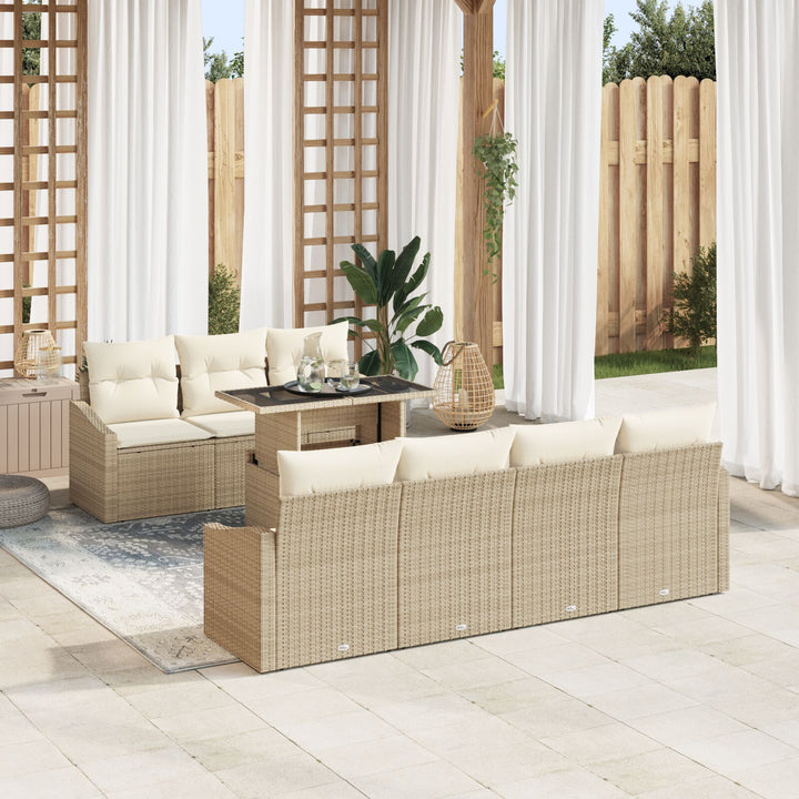 Have Sofa Sæt 8-delt Beige, Hvid Rattan, Stof Udendørs Sofa Sæt