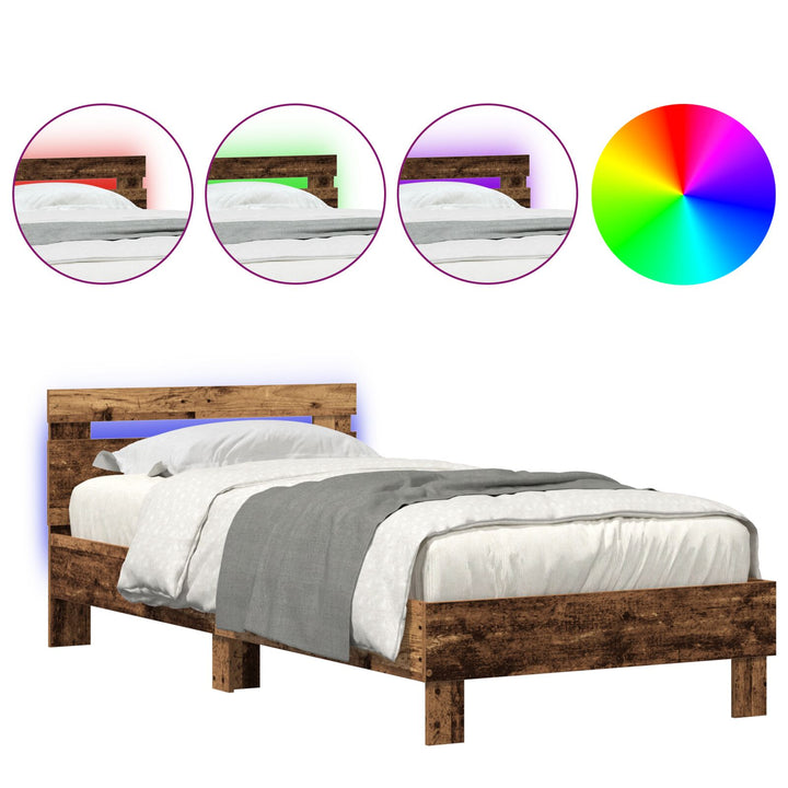 Sengestel med LED-lys Gammelt træ 75x190 cm Ingeniørtræ