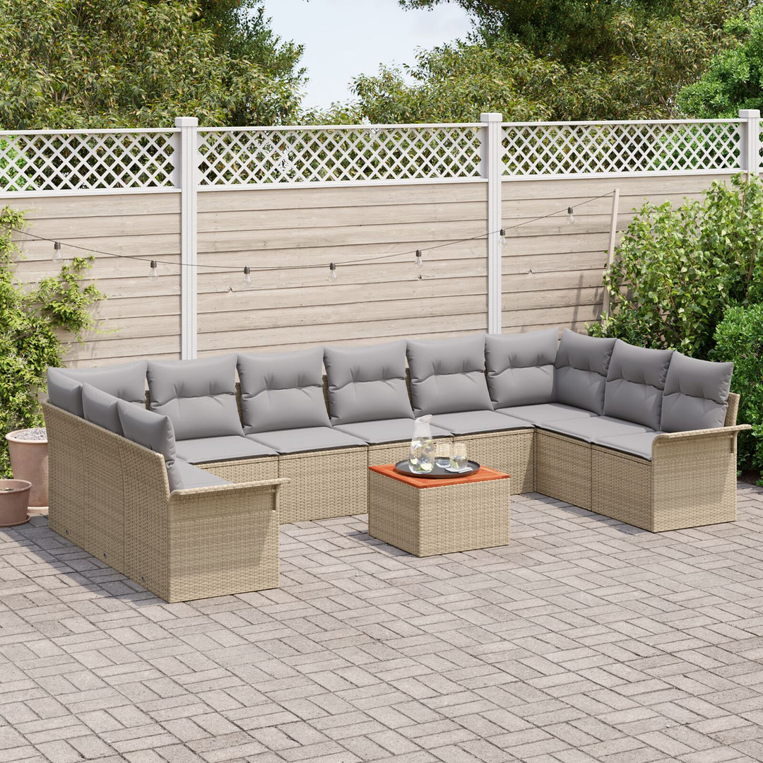 11 Stykke Have Sofa Sæt med puder Beige Poly Rattan Akacia