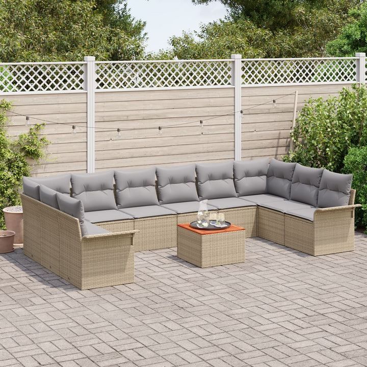 11 Stykke Have Sofa Sæt med puder Beige Poly Rattan Akacia