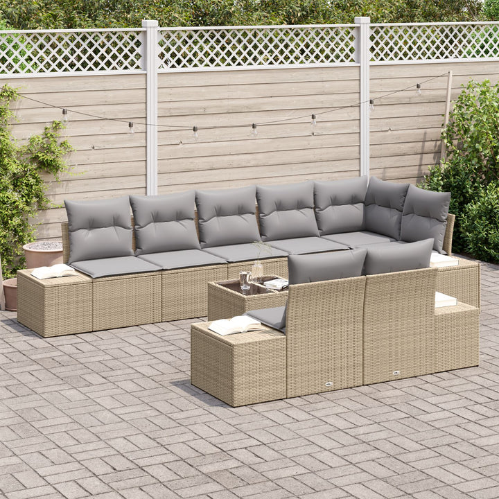 9-delt Havesofagruppe med Puder Sort Polyrattan