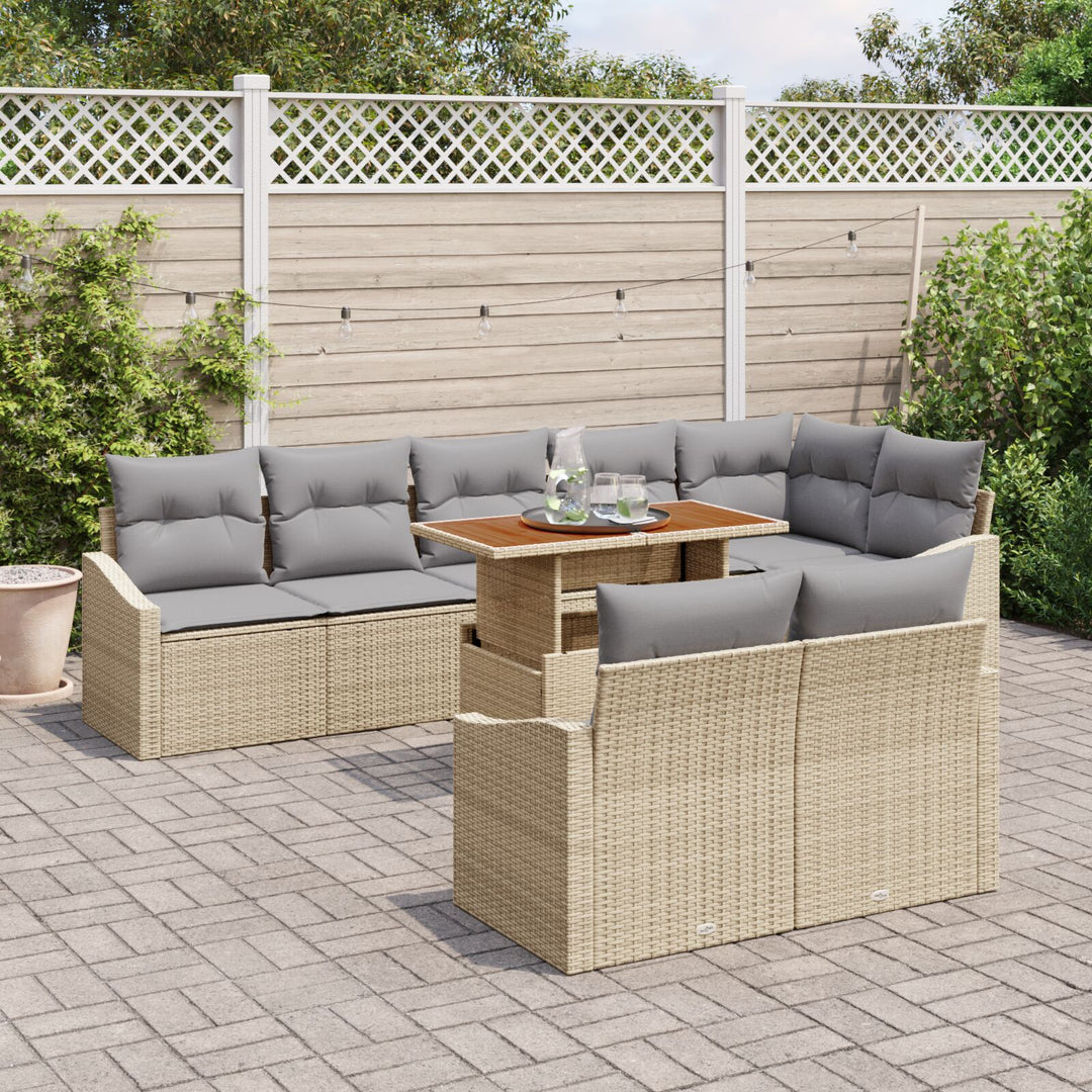 9-delt havemøbelsæt med puder Beige Poly Rattan