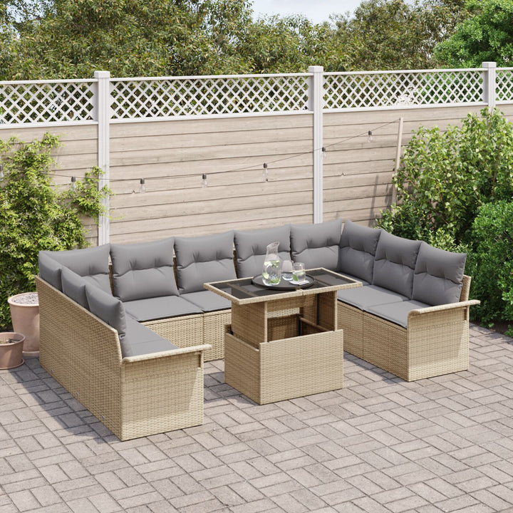 10 Stykke Have Sofa Sæt med Puder Beige Poly Rattan