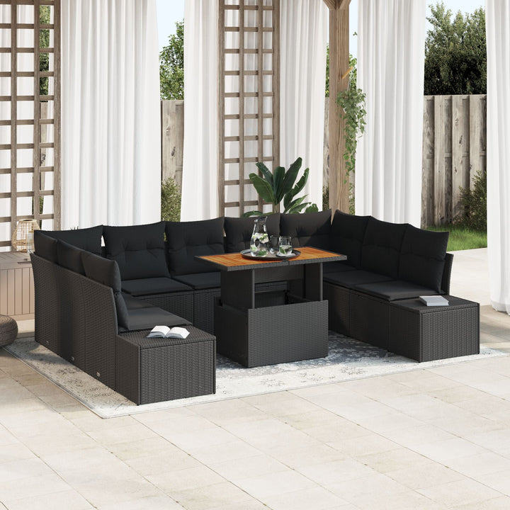 Have Sofa Sæt Sæt af 10 Sort Rattan, Aluminium Have Spisestel