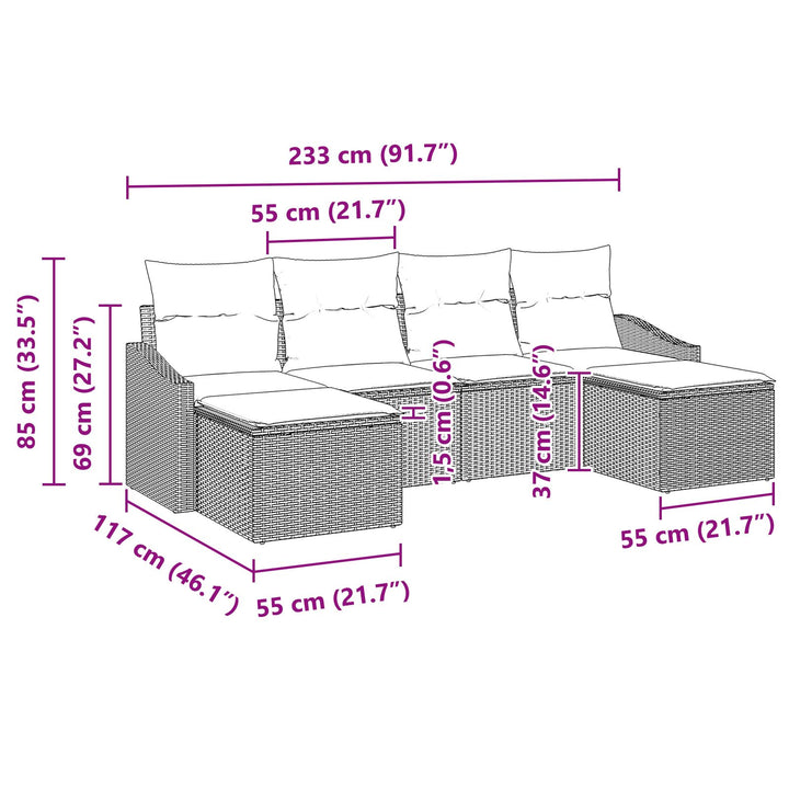 Have Sofa Sæt Sæt af 6 Sort Poly Rattan Udendørs Møbler