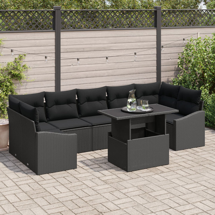 Have Sofa Sæt Sæt af 8 Sort Rattan og Polyester Udendørs Bord