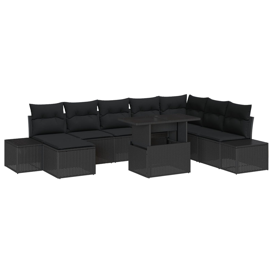 Have Sofa Sæt Sæt af 9 Sort Rattan Havehjørnesofa Rektangulær