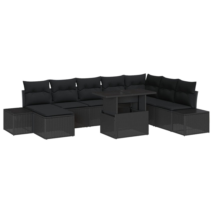 Have Sofa Sæt Sæt af 9 Sort Rattan Havehjørnesofa Rektangulær
