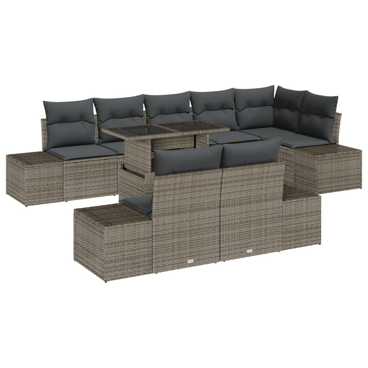 Have Sofa Sæt Sæt af 9 Brun, Grå Rattan, Stof Havehjørnesofa