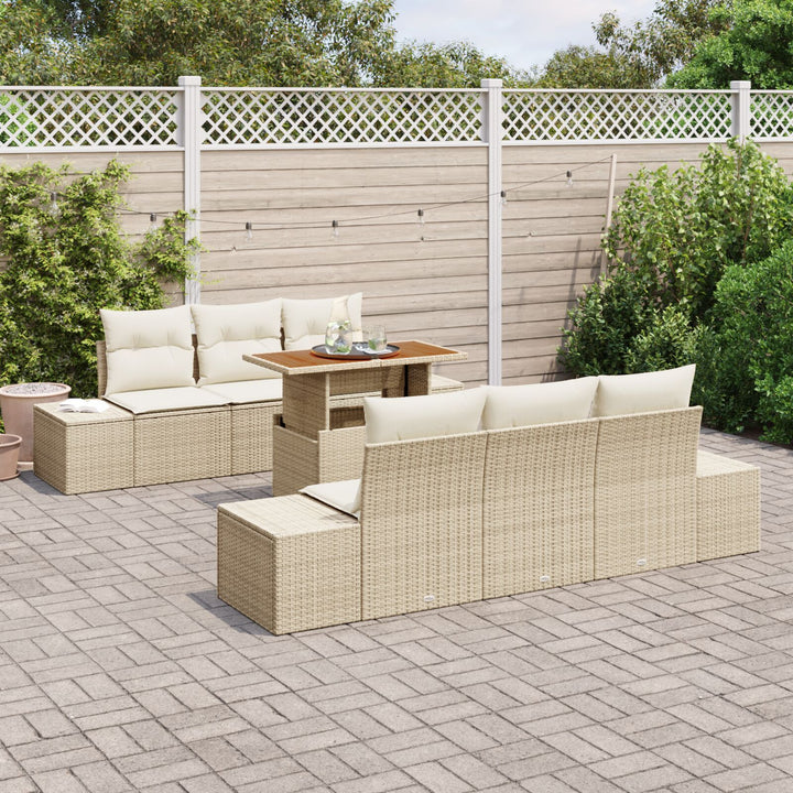 Have Sofa Sæt 7 dele Beige, Creme Rattan, Stof Udendørs Spisesæt