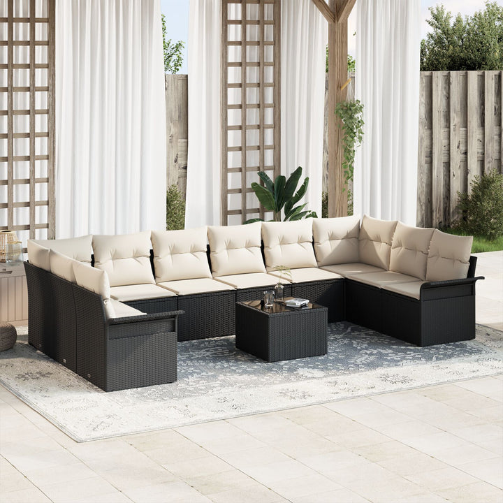 10 Styk Havesofa Sæt med Puder Brun Polyrattan