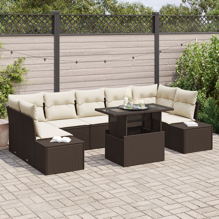 Have Sofa Sæt 8 Del Mørkebrun, Creme Rattan, Polyester