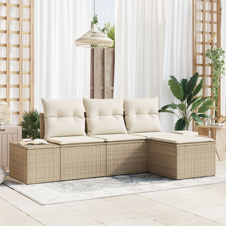 Have Sofa Sæt 4 Delte Beige og Creme Rattan, Polyester Puder