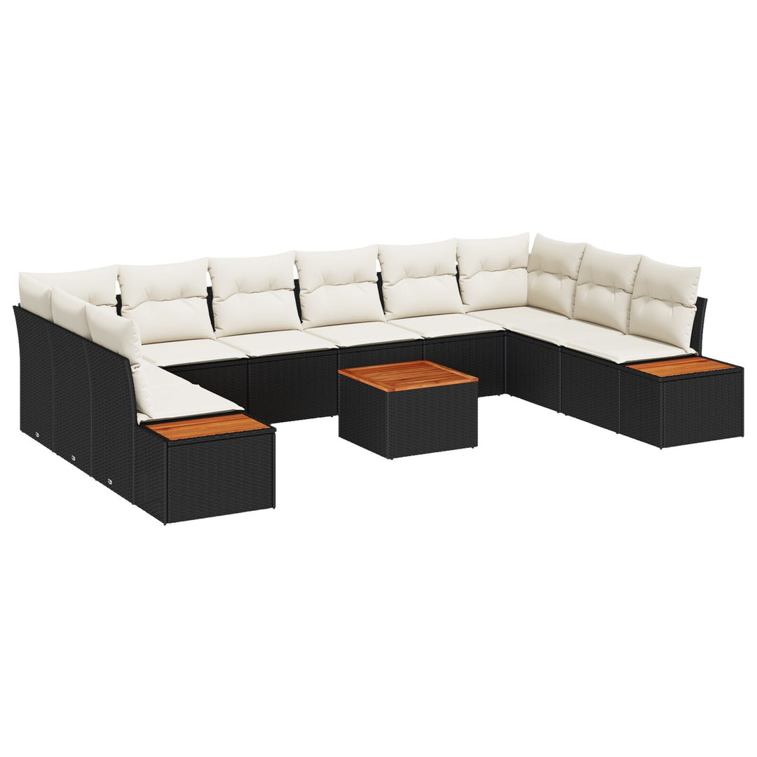 11 Delt Have Sofa Sæt med Puder Sort Polyrattan Akacia
