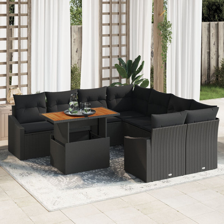 Havnesofa Sæt Sæt af 9 Sort Poly Rattan, Stål Havnesofa
