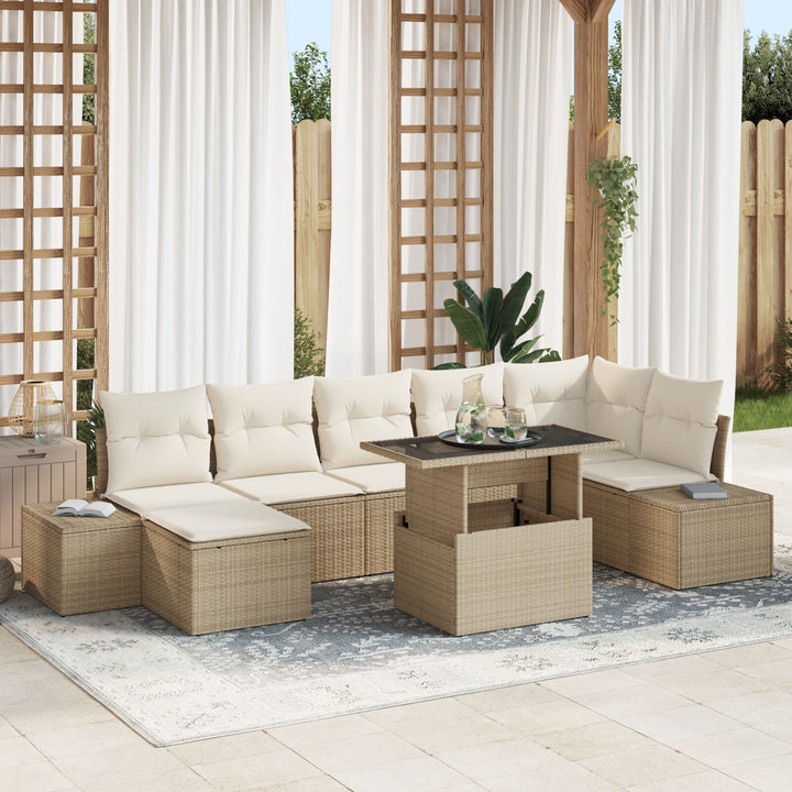 Have Sofa Sæt Sæt med 8 Beige Rattan, Polyester, Glas