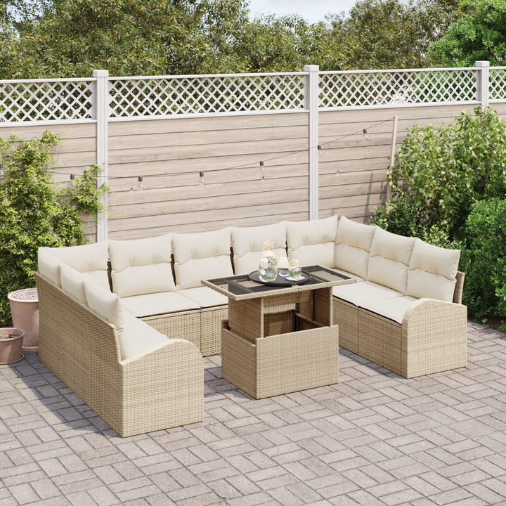 10-delers havemøbel sofa sæt med puder Beige Poly Rattan