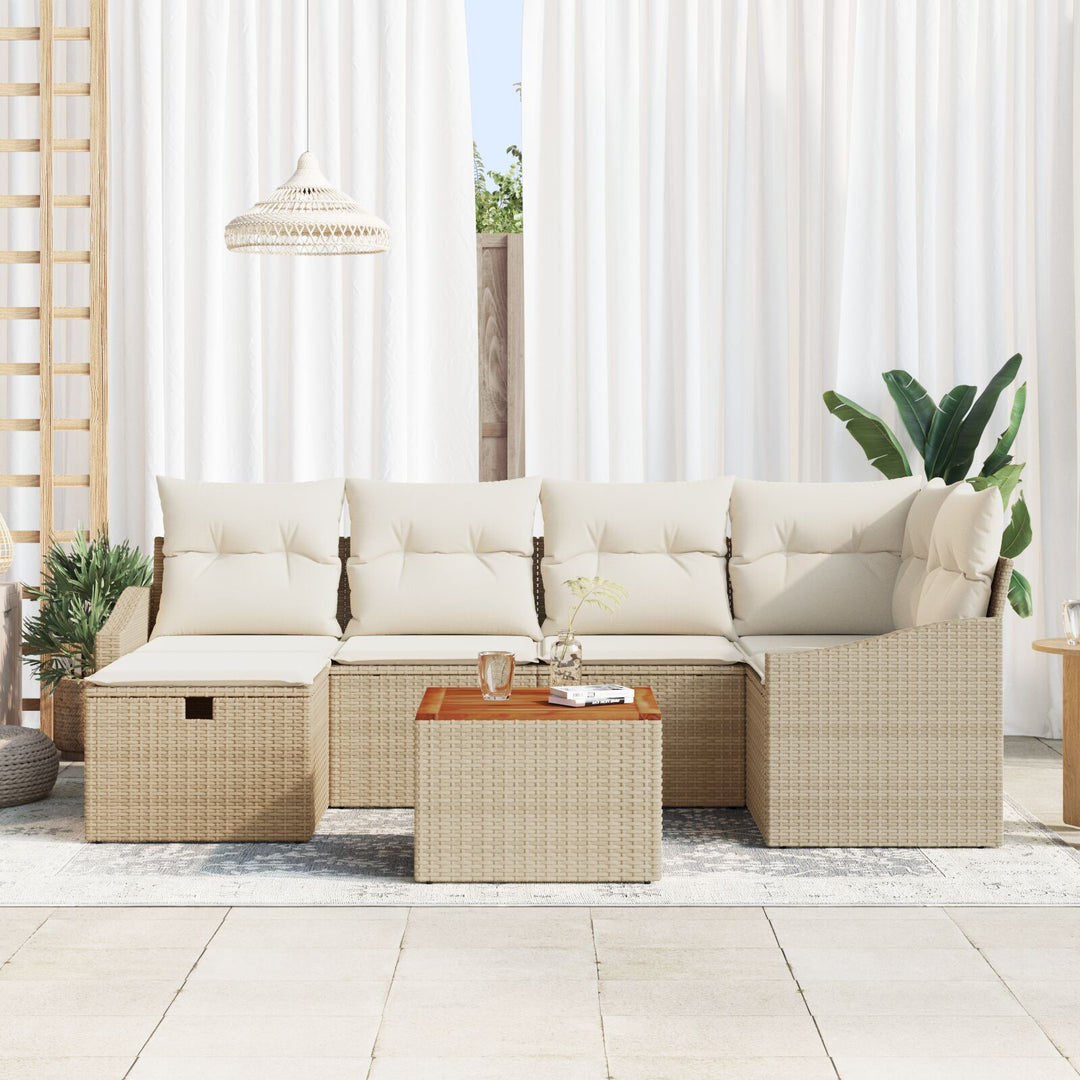 Have Sofa Sæt Sæt af 7 Beige Rattan Udendørs Sofa Sæt