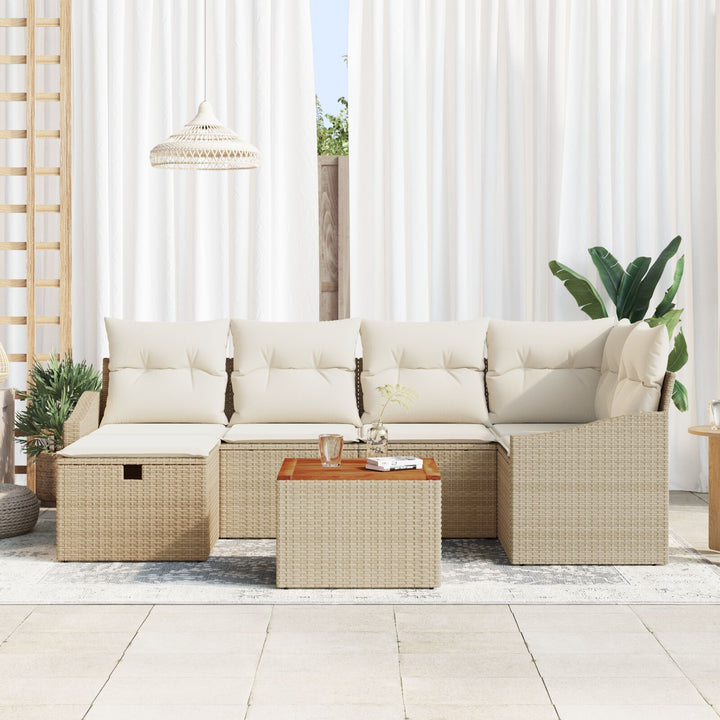 Have Sofa Sæt Sæt af 7 Beige Rattan Udendørs Sofa Sæt