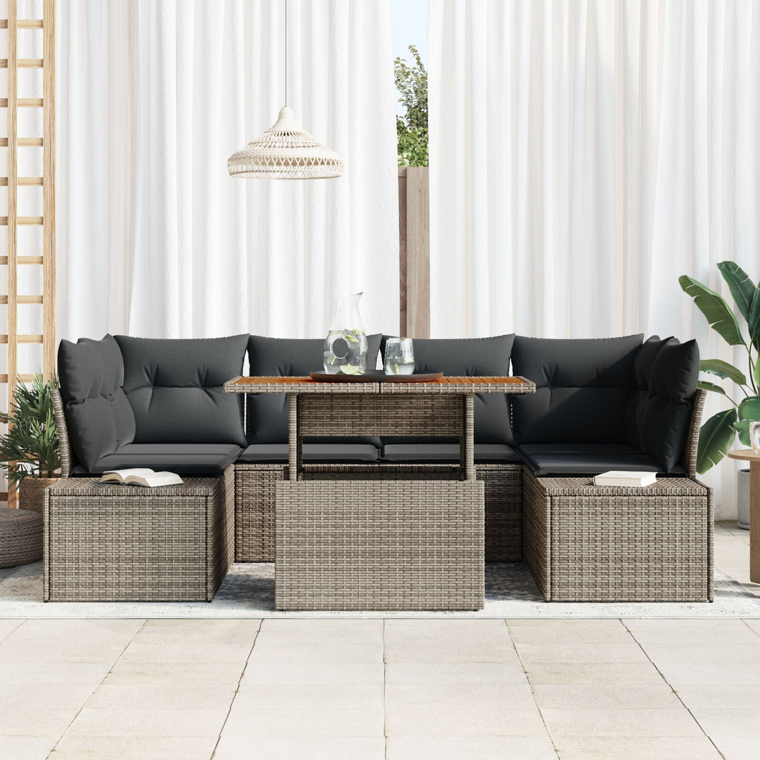 Have sofa sæt 7 dele Grå, Rattan Polyethylene rattan, Polycotton