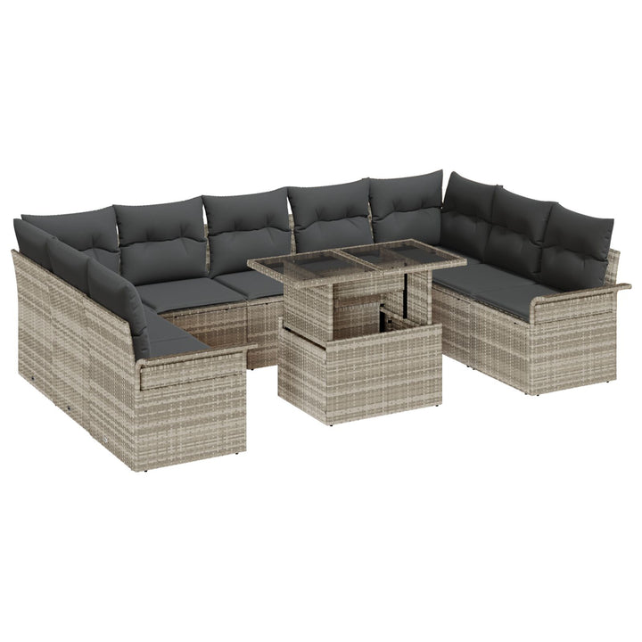 10 Stykker Have Sofa Sæt med Puder Lys Grå Poly Rattan