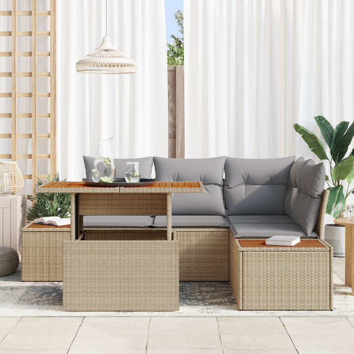 Havensofa sæt Sæt af 5 Beige og grå Rattan og polyester stofpude