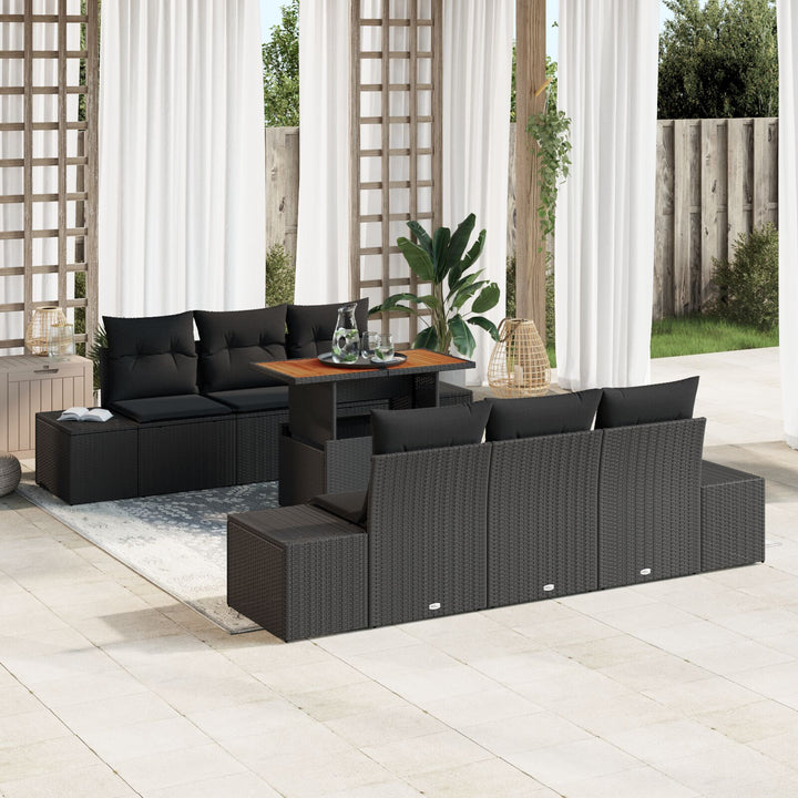 Have sofa sæt 7 dele Sort Rattan Udendørs bord Rektangulært