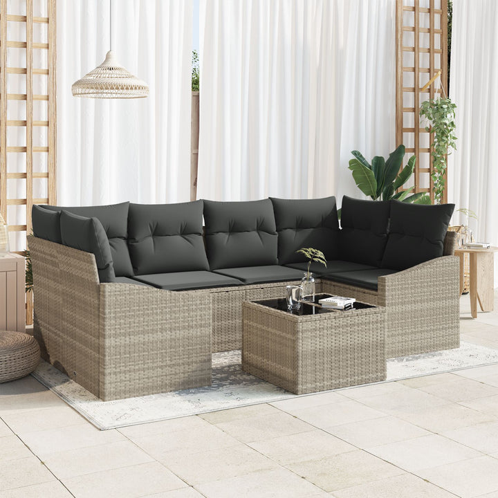 havensofa sæt Sæt af 7 Beige og mørkegrå Rattan