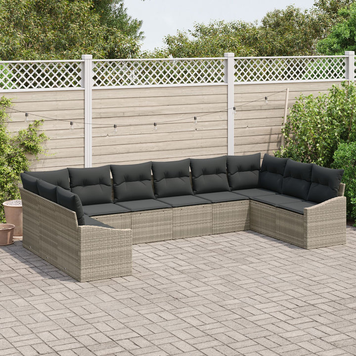 10 Stykker Have Sofa Sæt med Puder Lys Grå Poly Rattan