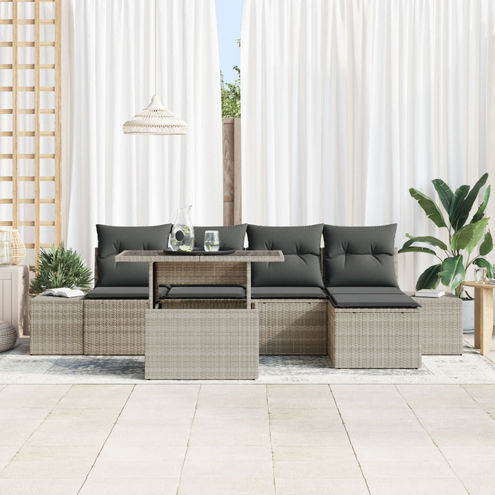 Have Sofa Sæt Sæt af 6 Lys Grå, Mørk Grå Rattan, Blødt Polyester