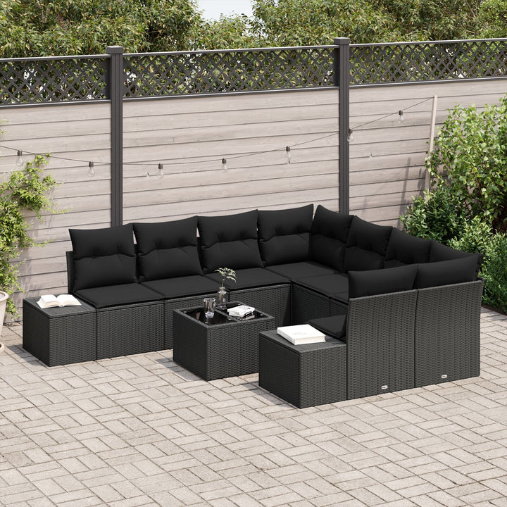 Have Sofa Sæt Sæt af 9 Sort Rattan, Pulverlakeret Stål