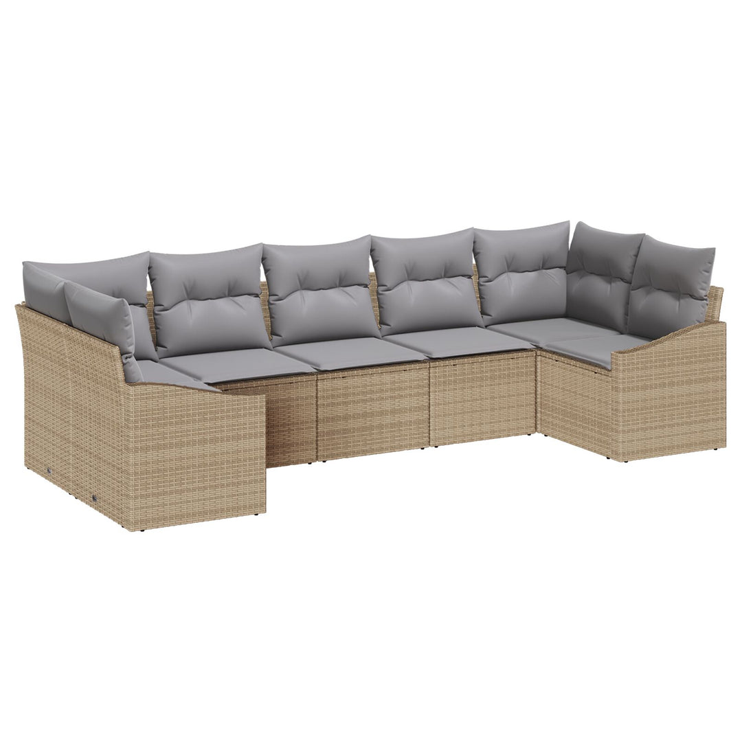 Havesofa Sæt 7-personers Beige, Grå Rattan, Polyester