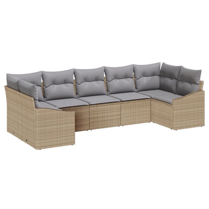 Havesofa Sæt 7-personers Beige, Grå Rattan, Polyester