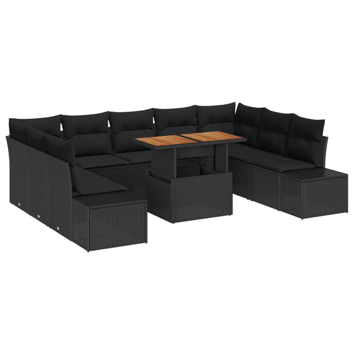 10 Stykker Have Sofa Sæt med Puder Sort Poly Rattan