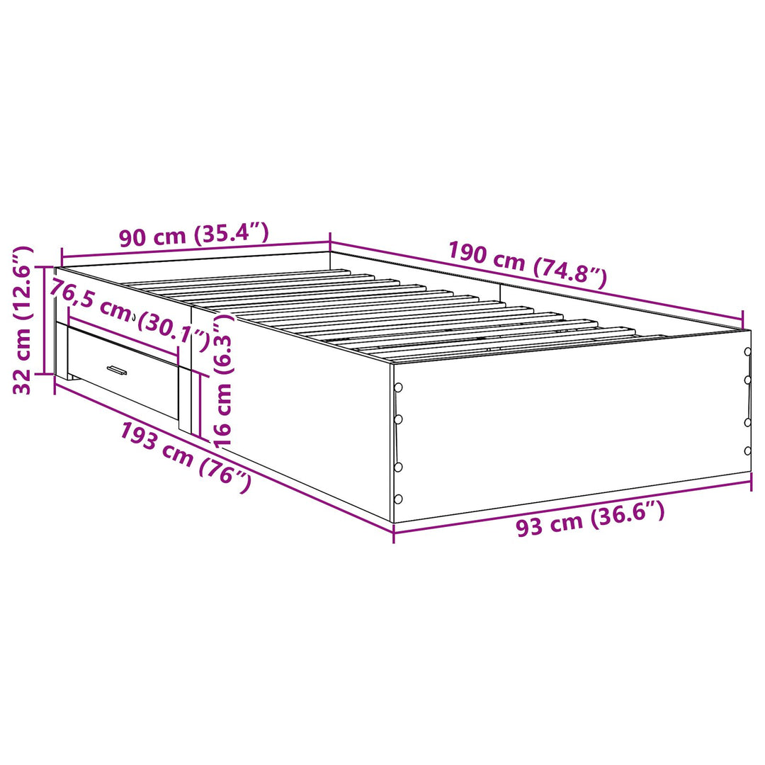Sengestel Sonoma Eg 90x190 cm Konstrueret træ