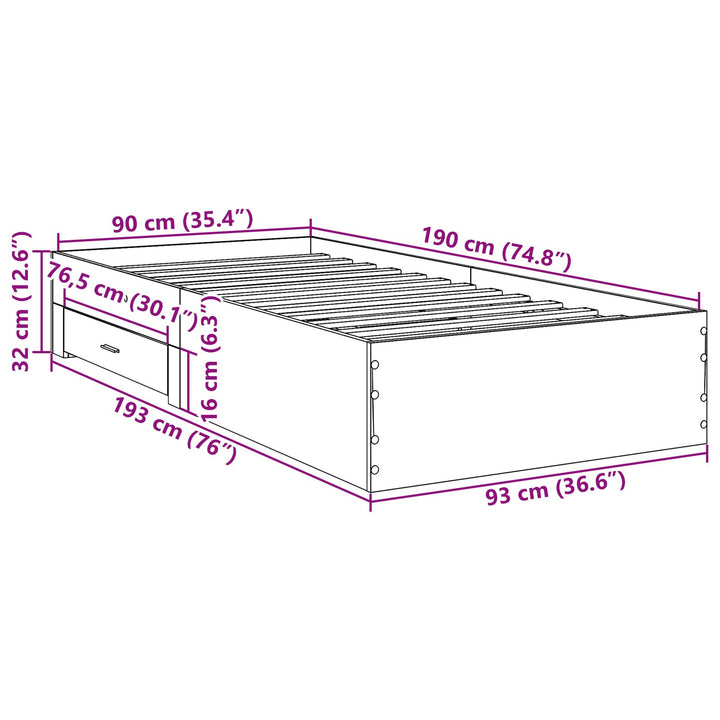 Sengestel Sonoma Eg 90x190 cm Konstrueret træ