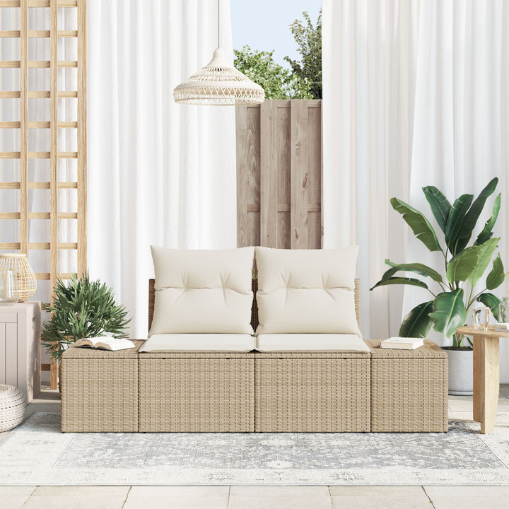 2-personers Have Sofa med Puder Beige Poly Rattan