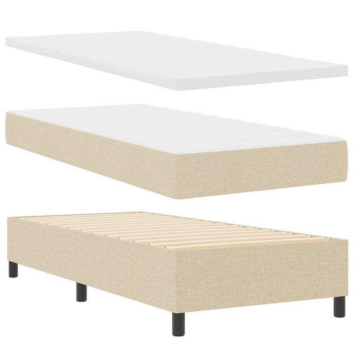 Boksseng med madras og bænk Creme 90x190 cm Stof