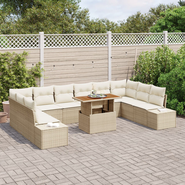 11 dele have sofa sæt med puder beige poly rattan