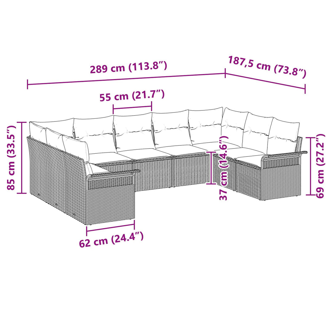 9-delt havesofa sæt med puder sort poly rattan