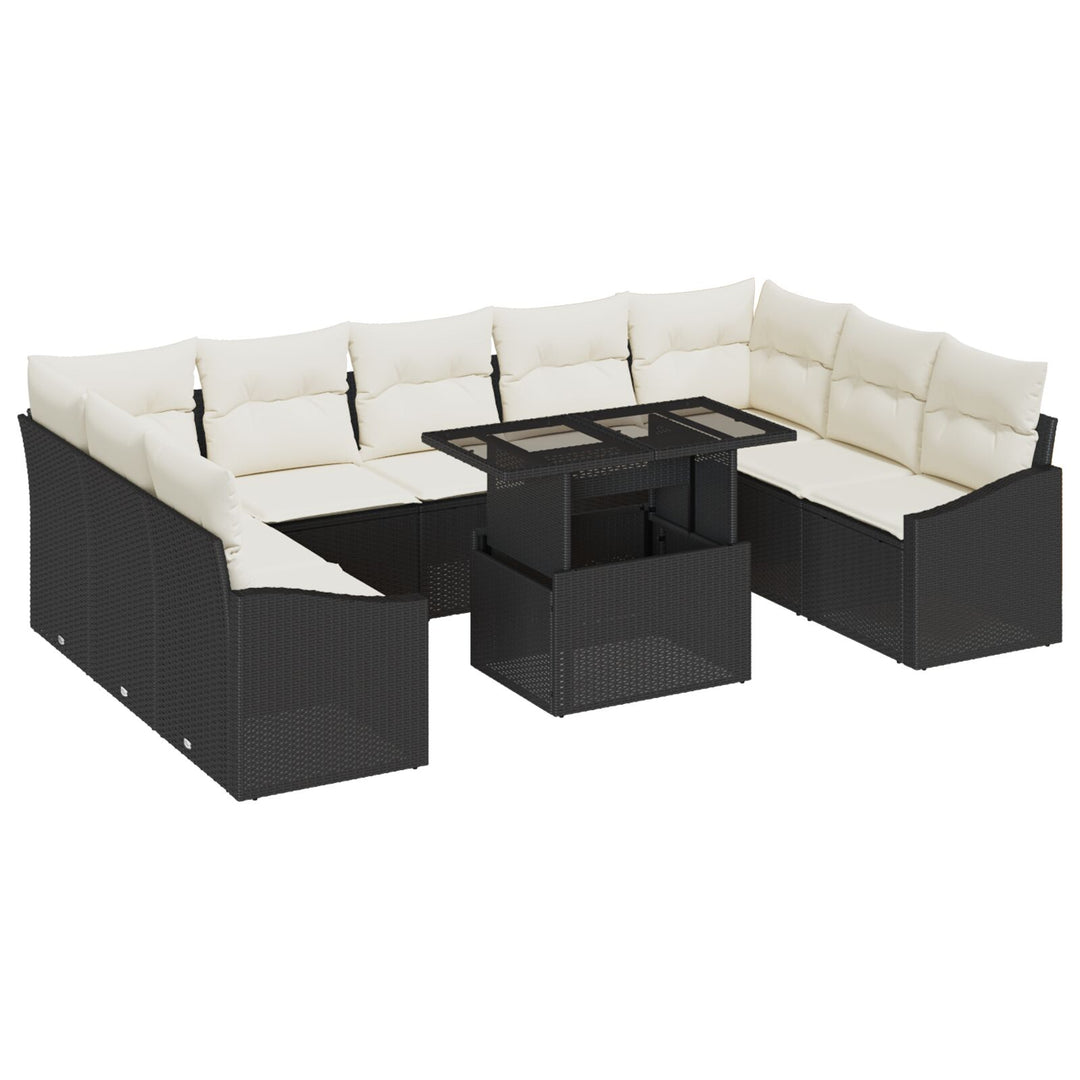 10-delt havesofa sæt med puder sort poly rattan
