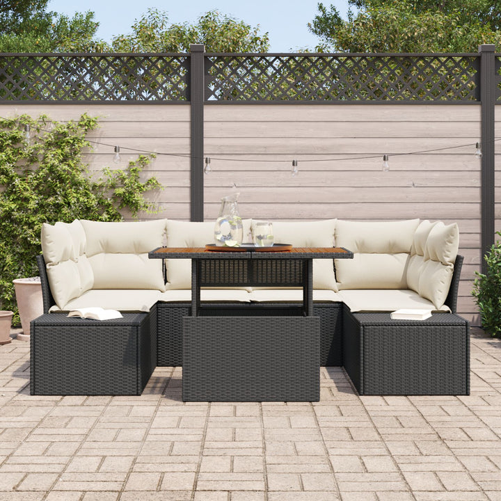 Havemøbel Sæt Sæt af 7 Beige og Sort Rattan, Stof