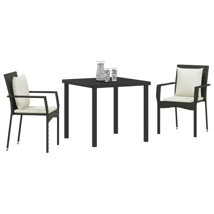 3-delt Have Spisesæt med puder Sort Poly Rattan