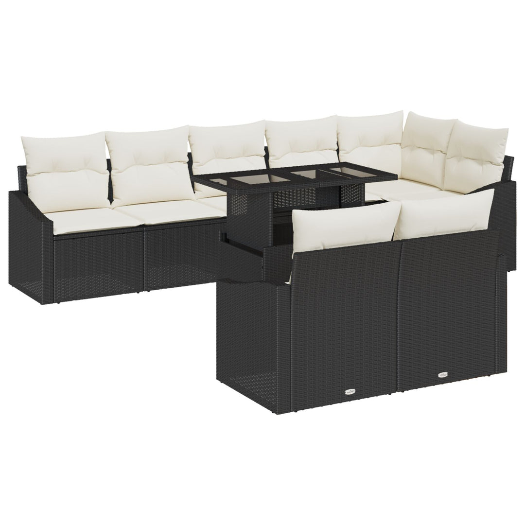 9-delt Havesofa Sæt med Puder Sort Poly Rattan