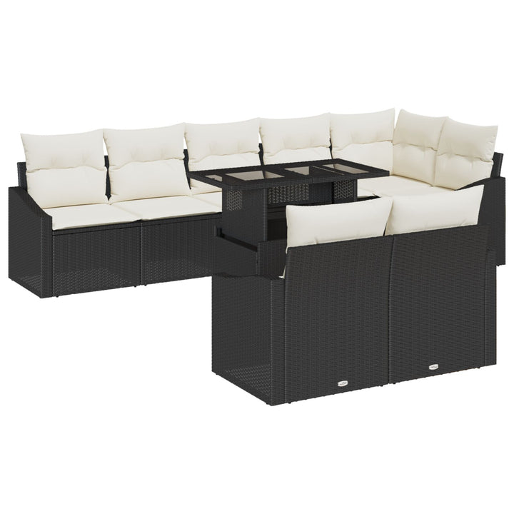 9-delt Havesofa Sæt med Puder Sort Poly Rattan