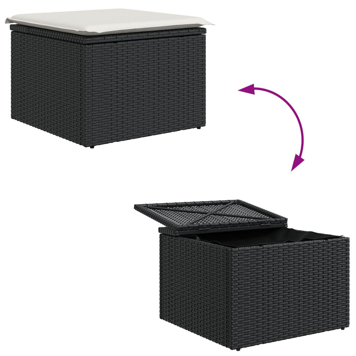 Have Sofa Sæt 9 Deler Sort og creme Rattan og stof Have Sofa Sæt