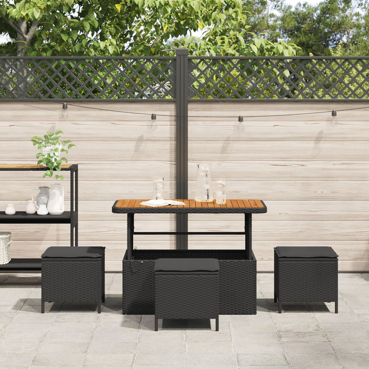 4 Delt Have Spisesæt med Puder Sort Poly Rattan Akacia